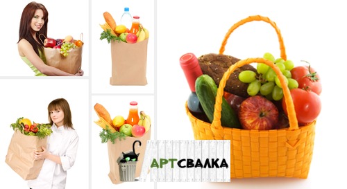 Продукты из магазина в пакете. Женщины с продуктами. | Products from the store in the package. Women with products.